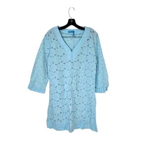 Fresh Produce Eyelet Cover Up Tunic Shift Dress Blue Women's Medium